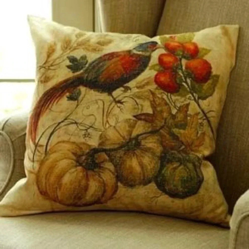Pottery Barn Fall Pumpkin  Pheasant Print Pillow Cover